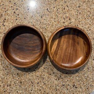 Beautiful Vintage Signed Monkeypod Salad/Snack/Catchall Wooden Bowls Set of 2